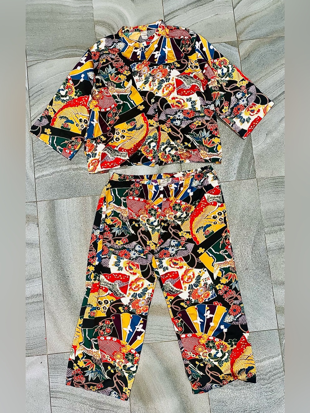 Natori Vintage Women’s Two Piece Matching Set Loungewear Japanese Print Size L